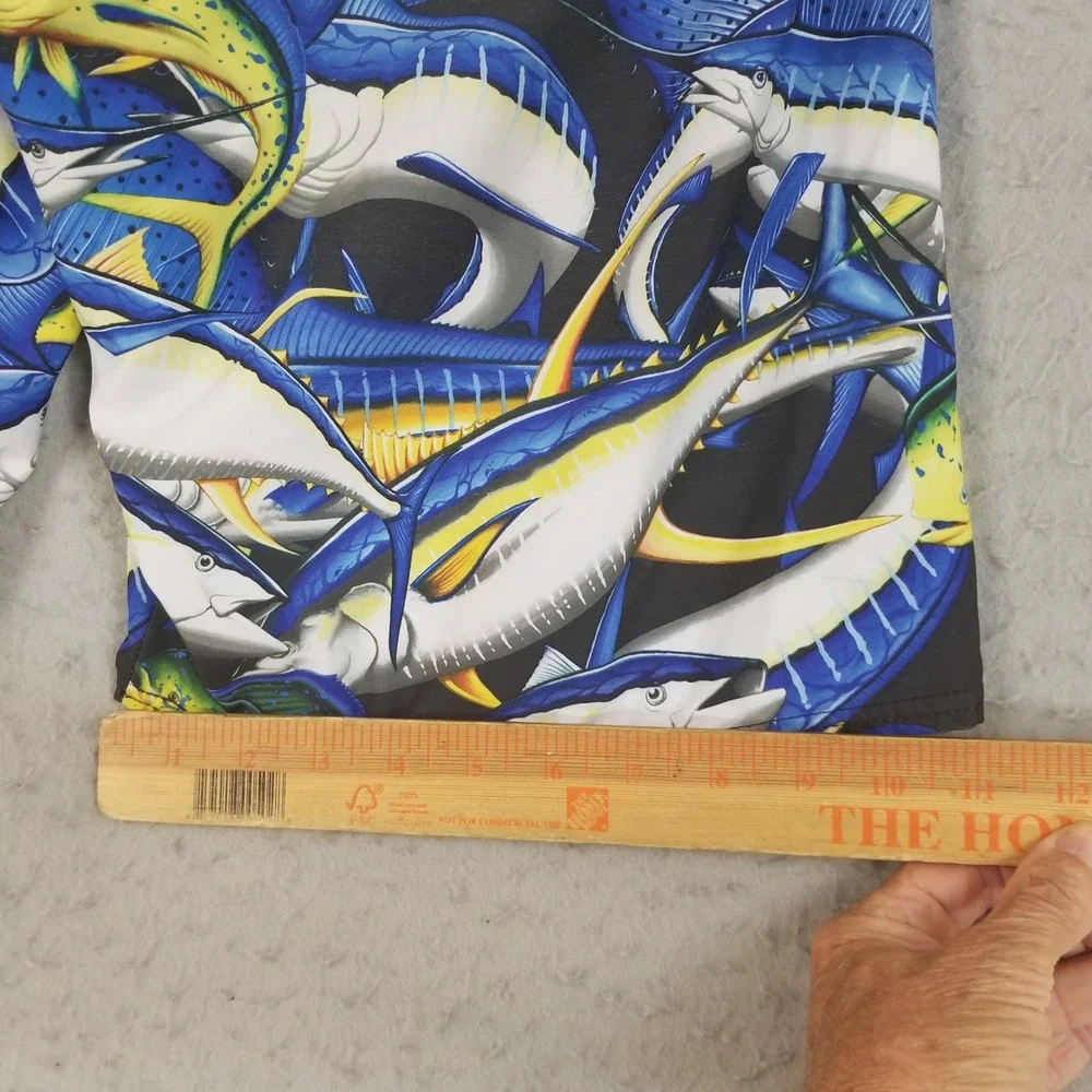 Pelagic Board Shorts Mens 32 Blue‎ Hydro-Lite Fish Print Marlin Tuna Mahi Mahi